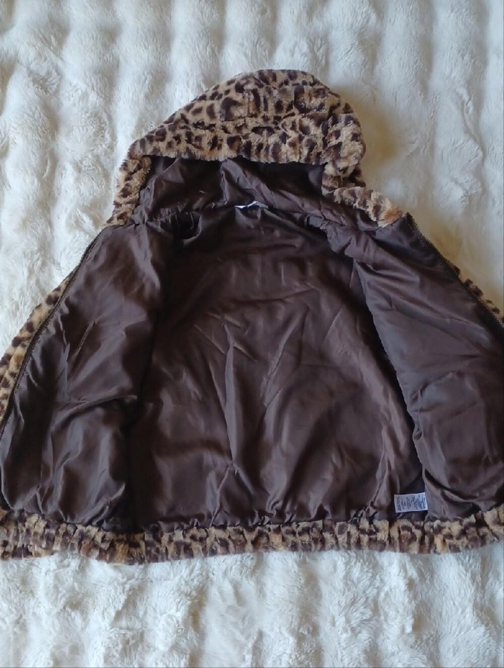 Leopard Print Hooded Faux Fur Jacket - Brown - Picture 9 of 12